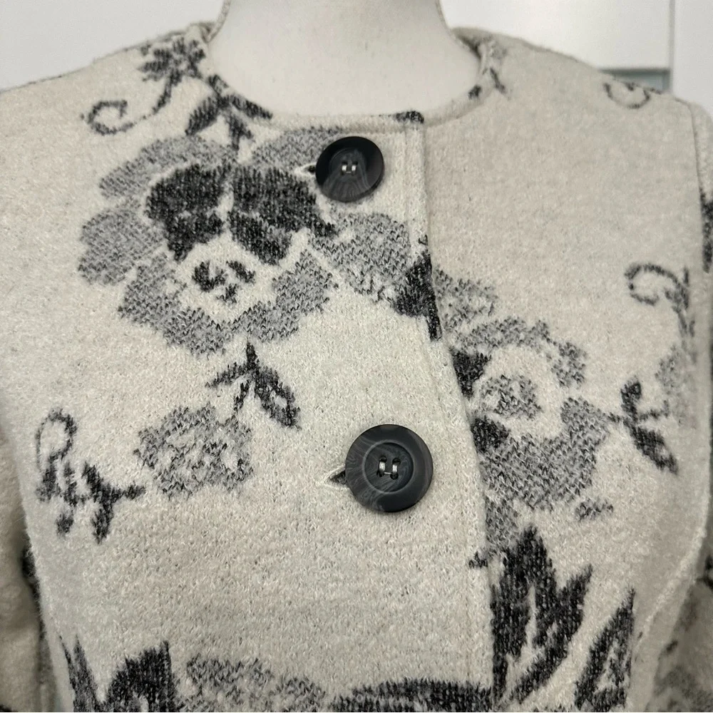 Anthropologie Lucy & Laurel Floral Wool Blend Coat Cream Grey Size Small EUC